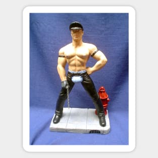 Domineering male bodybuilder doll with tight pants and chain Sticker